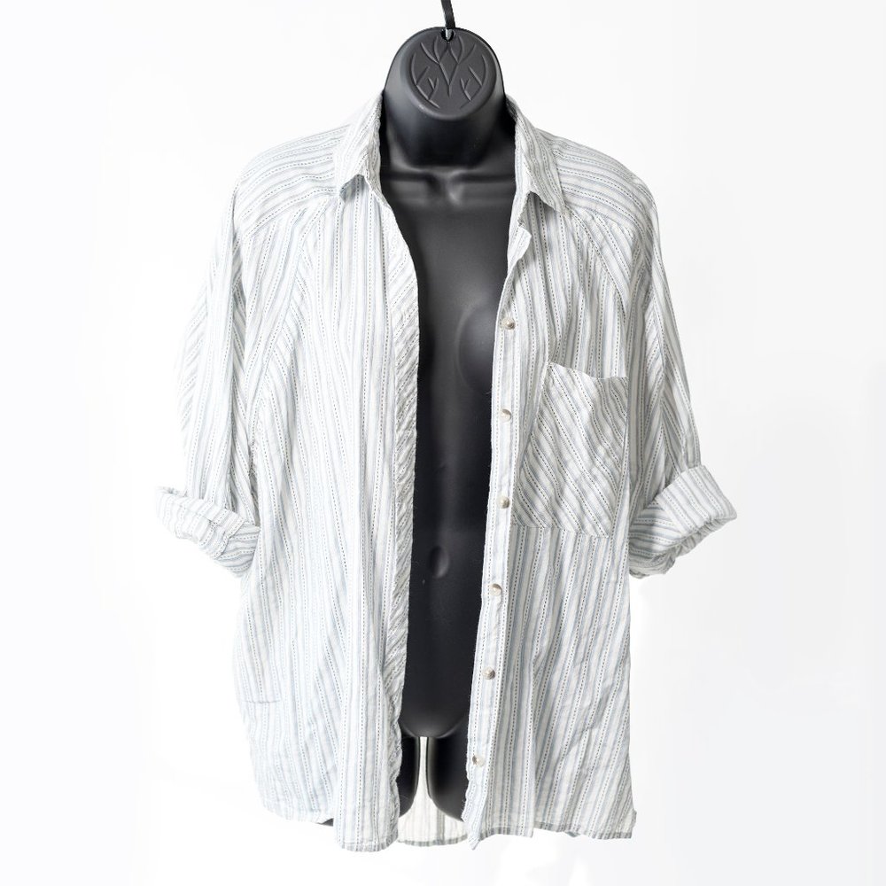UO | Blue + White Stripe | Relaxed-Fit Button-Down
